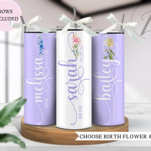 Custom name birth flower bridesmaids tumblers, Proposal tumblers for bridesmaids, Watercolor birth month tumblers , Gifts for bridal party
