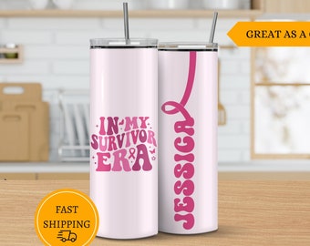 Breast cancer survivor tumbler, gift for breast cancer survivor, Personalized tumbler for cancer survivor, Breast cancer tumbler