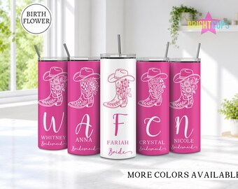 Country bachelorette party cups, Cowgirl boots bridesmaids tumblers, Nashville bachelorette cup, Custom birthflower tumblers, Country girls