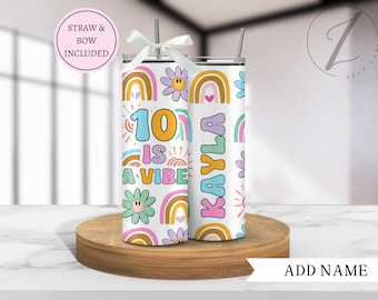 Taza de décimo cumpleaños para niña, taza retro de dos dígitos, 10 es una taza con ambiente maravilloso para sobrina, regalo de cumpleaños personalizado para niña de diez años