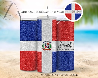 Vaso de Punta Cana, Vaso de bandera de Punta Cana de viaje para niñas personalizado, Vaso de bandera de República Dominicana, Copa de vacaciones familiares, Vaso de viaje de cumpleaños