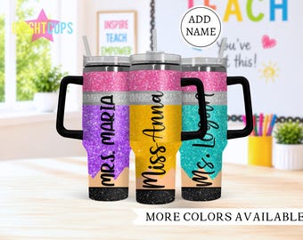 40oz Pencil tumbler for teacher, Custom teacher tumblers, Teacher appreciation gift, 40 ounce with handle, End of school gift, Color pencil