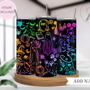 Vaso de temporada espeluznante, vaso de Halloween, tazas de fantasmas y calabazas, vaso celestial de bruja personalizado, vaso personalizado con calavera y huesos