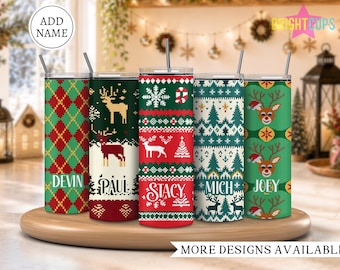 Vasos con suéteres navideños feos, vasos con temática navideña, vasos navideños personalizados, vasos para fiestas, árbol de Navidad, vasos con renos