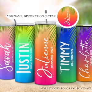 Palm tree vacation tumblers, Family vacation tumblers, Matching cruise tumblers, Birthday vacation tumblers, Sunset beach tumblers with name
