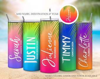 Palm tree vacation tumblers, Family vacation tumblers, Matching cruise tumblers, Birthday vacation tumblers, Sunset beach tumblers with name