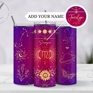 Personalized scorpio Celestial Tumbler, zodiac aura tumbler, Birthday cup for Scorpio astrology sign, Personalized mug for Scorpio zodiac