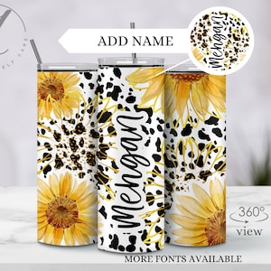 Sunflower tumbler with name, Boho sunflower cup gift, Cup with sunflowers, Gift for sunflower lover, Personalized sunflower tumbler for her