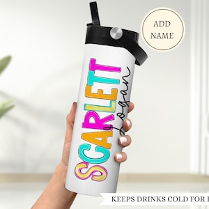 Personalized kids water bottle with name, Colorful water bottle for girl, Back to school water bottle, Bright neon color name, Cups for kids