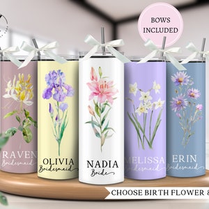 Proposal tumblers for bridesmaids, Custom birth flower cup for bridal maids, Gift for bridesmaids, Personalized name tumbler, Wedding favors