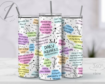 Aquarius daily affirmations tumbler, Positivity tumbler, Birthday cup for Aquarius astrology sign, Personalized mug for aquarius zodiac sign