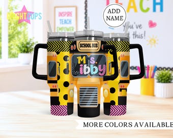School bus driver 40oz tumbler, Gift for bus driver, Personalized name 40 ounce with handle, Elementary Bus driver, Appreciation cup gift