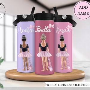 Custom ballerina water bottle, Kids water bottle with name, Water bottle for ballet dancer, Personalized dancer gift, School water bottle