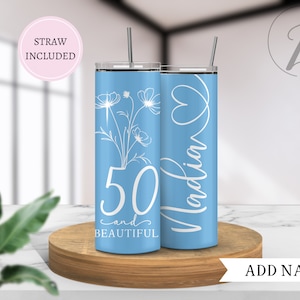 50.Geburtstagsbecher, Geschenk für Mama, 50 und schöne Tasse, personalisiertes Geburtsbecher, 50er Geburtstagsgeschenk, Geschenk für Tante