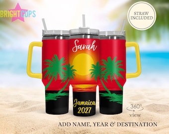 Jamaica 40oz cup, Personalized vacation cup, Group trip cups, Tumbler with handle, Custom family vacation tumbler, Jamaica vacation tumbler