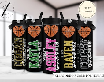 Custom girls basketball team water bottles, Cup for basketball player, Women basketball player tumbler, Name glitter sports water bottle