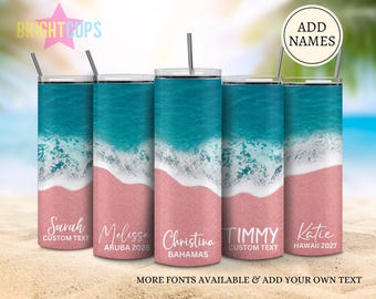 Pink sand vacation tumbler, Bahamas vacation cups, Girls trip insulated tumblers, Hawaii beach birthday trip, Custom Group vacation cups