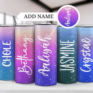 Personalized shimmer Glitter Tumbler, Custom sparkle tumbler with name, Ombre glitter cup, Rainbow glitter cup, Personalized gift tumbler