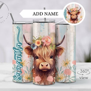 Highland heifer cow tumbler, Personalized gift for cow lover, Tumbler with highland cow, Baby highland cow coffee cup, Custom cow tumbler