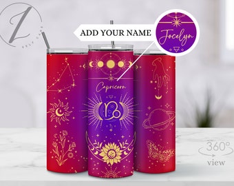 Personalized Capricorn Celestial Tumbler, zodiac aura tumbler, Birthday cup for Capricorn sign, Personalized mug for Capricorn zodiac