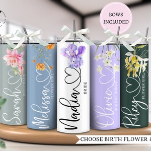 Bridesmaids proposal tumblers, Gift for bridesmaids, Birth flower tumbler name, Custom cups for bridal party, Bachelorette cups with names