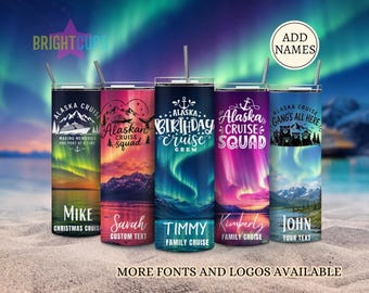 Alaska family vacation tumblers, Matching group tumbler, Personalized Alaska cruise tumblers, Northern lights, Birthday cruise cups