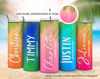 Group vacation tumblers, Family trip tumblers, Girls trip beach cups, Custom vacation tumblers, Summer vacation palm tree tumblers with name