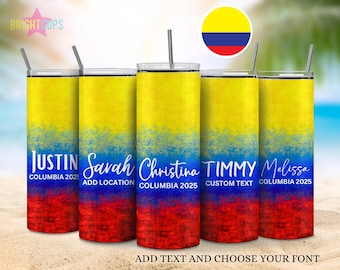 Vaso de vacaciones con la bandera de Columbia, Vaso para viaje de chicas a Columbia, Vasos de vacaciones familiares a juego, Vasos de vacaciones grupales personalizados, Viaje de cumpleaños