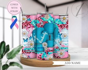 Thyroid cancer tumbler, Fighting thyroid cancer gift, Custom cup for cancer warrior, Cancer survivor anniversary gift, Thyroid ribbon cup