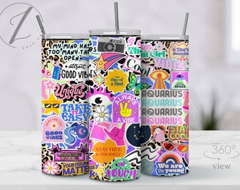 Personalized Aquarius Tumbler, zodiac sticker tumbler, Birthday cup for Aquarius astrology sign, Personalized mug for Aquarius zodiac sign