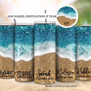 Glitter beach vacation tumbler for girls trip, Girls group trip tumblers, Custom all girls trip cups, Cruise tumblers, Matching group cups