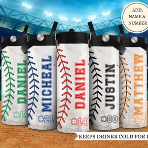 Custom Baseball water bottle, Insulated  Baseball team water bottle with name and number, Gift for boy, Gift for baseball player