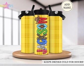 Botella de agua infantil de vaquero, botella de agua escolar personalizada para niños, vaso con temática del Oeste, regalo de vaquero para niño, vaso térmico para niños pequeños con nombre