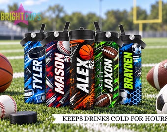 Boy sports water bottles, Kids Soccer water bottle, Insulated sports cup, Custom Baseball team gifts, Flag football, Youth Water bottles