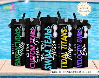 Botella de agua para equipo de natación, botella deportiva personalizada para nadador, equipo de natación de secundaria, regalo para personas mayores, regalo para entrenador de natación, regalos para equipos de natación