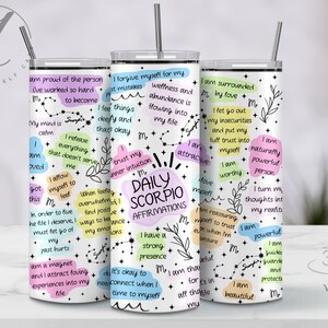 Scorpio daily affirmations tumbler, Positivity tumbler, Birthday cup for scorpio astrology sign, Personalized mug for scorpio zodiac sign
