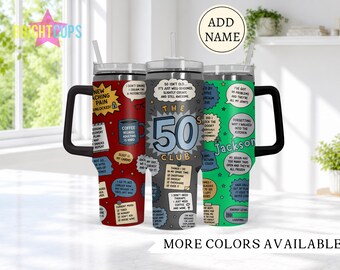 50th birthday 40 ounce tumbler, Turning 50 tumbler, Funny aging quotes cup for men, Relatable 50s club tumbler, Personalized gift for dad