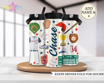 Botella deportiva de béisbol para niños, botella de agua para béisbol infantil, botella de agua deportiva isotérmica para niños, vaso personalizado con nombre y número.