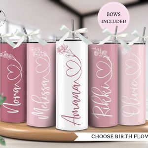 Mauve bridesmaids tumblers with name, Birth flower tumbler for bridesmaids, Personalized proposal cups for Maid of honor, Dusty rose tumbler