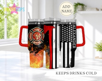 Fire and rescue 40 ounce tumbler, Tumbler for firefighter, Custom Emergency responders gift, Appreciate gift, 40oz tumbler with handle
