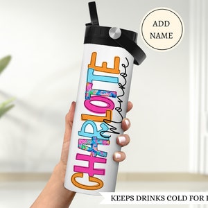 Colorful custom water bottle for kids, Personalized name school water bottle for kids, Bright color kids cups, Water bottle with name girls