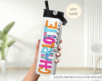 Colorful custom water bottle for kids, Personalized name school water bottle for kids, Bright color kids cups, Water bottle with name girls