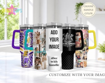 Custom 40z Tumbler, Personalized cup with Handle, Custom logo 40 ounce cup, Custom tumbler with image, Add your own image,  Insulated cup