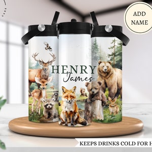 Gourde des bois pour garçon, Gourde d'école personnalisée avec nom, Gourde étanche pour cartable, Gobelet personnalisé sur le thème de la chasse