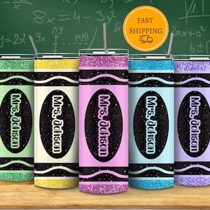 Crayon tumbler for teacher, Personalized name tumbler for teacher, Teacher appreciation gift, Gift for school teacher, Pencil Tumbler