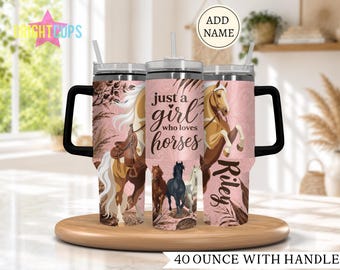 Country girl 40oz tumbler, Girl who rides horses cup, Personalized gift for equestrian, Girl who loves horses tumbler, 40 ounce with handle
