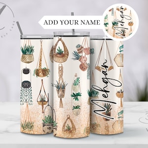 Personalized tumbler with plants on it, Boho Plant mom tumbler, Gift for plant mom, Plant lover Mug, Custom Gardener Cup, Plant Owner gift