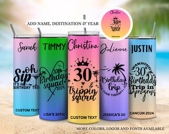 Custom 30th birthday girls trip tumblers, Girls group trip tumbler, Birthday vacation tumblers, Matching group cups with name, 30th birthday