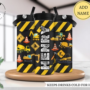 Bagger Wasserflasche für Jungen, Dump Truck Wasserflasche, Bau Themen Tasse für Kinder, Benutzerdefinierte Kindertasse mit Namen, LKW-Tasse für Kind