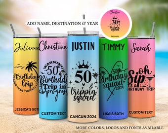 Girls group trip tumblers, 50th birthday vacation tumblers, Matching vacation cups, Family vacation cups, Custom 50th girls trip tumblers